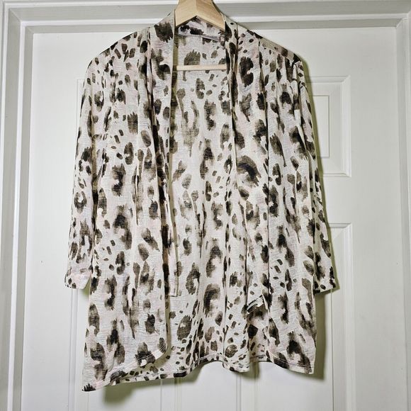 Easywear By Chico's 3/4 Sleeve Open Front Leopard Cardigan Womens 1 Medium - Picture 1 of 6